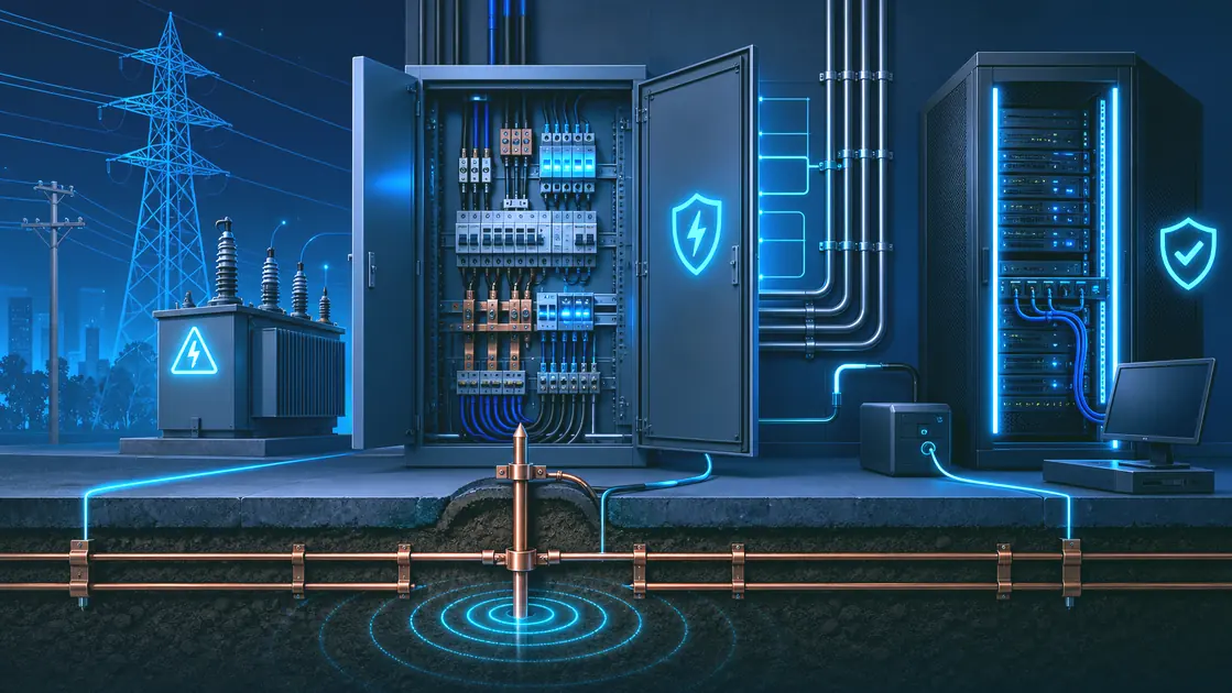 Ilustração de redes elétricas e aterramento técnico